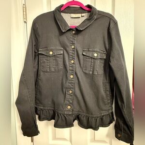 Belle by Kim Gravel Ruffled Black Jean Jacket